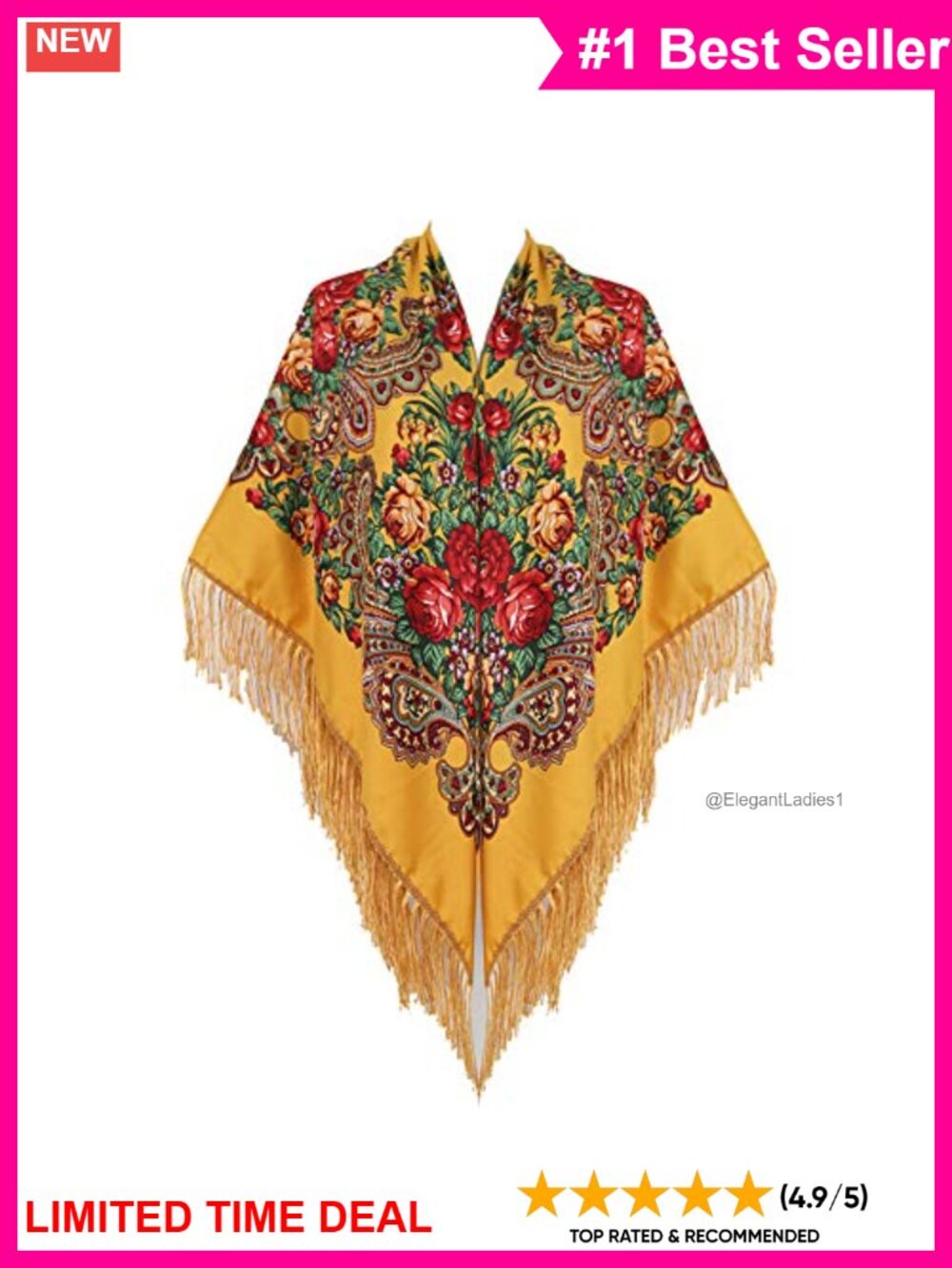 Oversized Floral Poncho Scarf Wrap Tassel Fringe Cotton Shawl Women